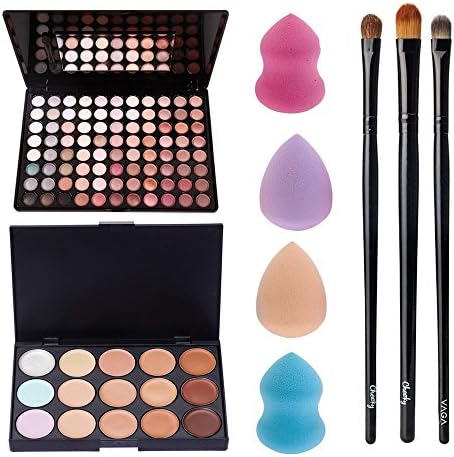Awesome Deal And Quality Professional Make Up Artists Set With Palettes of 88 Different Neutral Colors Eyeshadows / Eyes Shadows, 15 Tones / Shades Blendable Concealers In Hard Cases, Application Brushes And 4 Different Latex Free Sponges Applicators / Blenders By VAGA