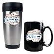 Los Angeles Clippers NBA Stainless Steel Travel Tumbler & Black Ceramic Mug Set - Primary Logo by Great American Products