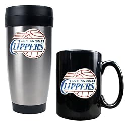 Los Angeles Clippers NBA Stainless Steel Travel Tumbler & Black Ceramic Mug Set - Primary Logo by Great American Products