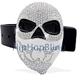 Skull with White Mask Iced Out Silver Hip Hop Belt Buckle