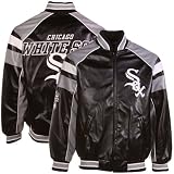 Chicago White Sox Black Pleather Varsity Full Zip Jacket - (Large)