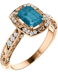 18K Rose Gold 7.00x5.00mm Emerald Cut London Blue Topaz and Diamond Ring -- LIFETIME WARRANTY