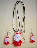 Handmade Lampwork Santa Claus Necklace and Earring Set; Christmas
