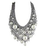 Mesh Bib Necklace with Faux Pearls