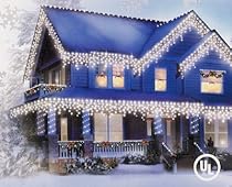 Set Of 200 Clear Christmas Icicle Lights By GE - White Wire