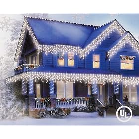 Set Of 200 Clear Christmas Icicle Lights By GE - White Wire