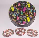 Scott's Cakes 1 lb. Milk Chocolate Covered Pretzel with Chocolate Chips & Jimmies in a Celebrate Tin