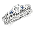 14K White Gold Sapphire and Diamond Wedding Set Semimount - CENTER STONE NOT INCLUDED