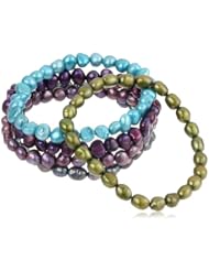 5 Piece Multi-Color and Shape Freshwater Cultured Pearl Stretch Bracelet Set, 7.5"