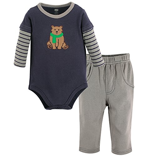 Hudson Baby Long Sleeve Boys Bodysuit & Pant, Bear, 6-9 Months