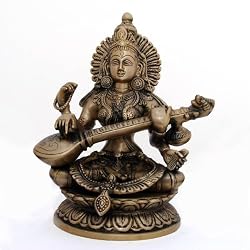 Metal Sculpture Hindu Goddess Saraswati 9 inches (saraswatib015)