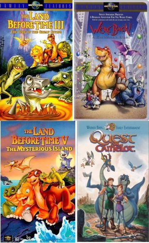 the land before time set 4 vhs: The Land Before Time V - The Mysterious Island, We're Back!: A Dinosaur's Story, Quest for Camelot, The Land Before Time III - The Time of the Great Giving