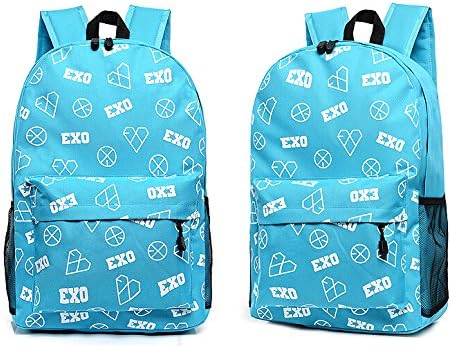 Korean Fashionable EXO Girl's Cavans Bag School Bag Shoulder Backpack Leisure Travel Bag (blue)