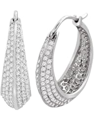 14k White Gold Micro Pave Diamond Hoop Earrings (1.90 cttw, H-I Color, I2 Clarity)