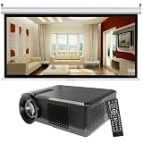 Pyle Video Projector and Screen Package - PRJLE33 Portable LED Projector for Gaming TV Shows Movies and Sports at Up To 100 Inches / Supports HD Input - PRJS1680 80'' (39''Hx69''W) Manual C Widescreen Format(16:9) Screen - For Home, School, Office, Business, Meetings and Presentations etc.
