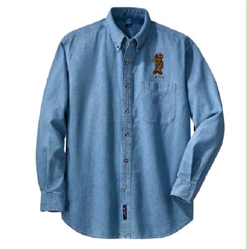 Personalized custom embroidered Army bear on denim shirt