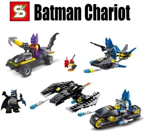 Super Heroes Minifigures Batman Set with His Car - (Set of 4 with Different Character of Batman + Vehicles) 100% Compatible with Lego Brand.