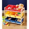 3 Tier Toy Storage Unit with 9 Toy Bins - Red, Yellow & Blue.