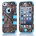 KINGCO 3in1 Real Tree Camo High Impact Armor Defender Case Combo for Apple iPhone 5/5S (Sky Blue)