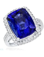18K White Gold 0.51 CTW Color F-G SI1-SI2 Diamond and 10.27 CTW Tanzanite Cocktail Women Ring. Ring Size 7. Total Item weight 9.0 g.