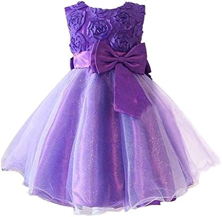 MQA Summer Children Baby Girls 3d Rose Flower Bridesmaid Ball Gown Party Tutu Dress (4 to 5 years, Purple)