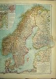 1910 GERMAN MAP NORWAY SWEDEN NETHERLANDS OLD PRINT