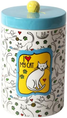 DEI Ceramic Mr. Snugs Cat Collection Treat Jar, Blue