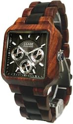 Tense Mens Multi-Eye Date Time Month Square Wood Watch B7305SD-W DF