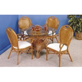 Casey 5 Piece Wicker 45 Beveled Glass Dining Table with 4 Arm Chairs