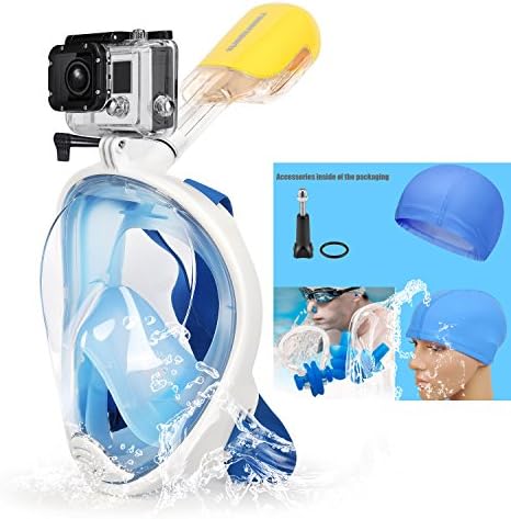 Ranersports Snorkeling Mask,180 Degree Dry Full Face Easy Breath Anti-Leak Anti-Fog Swimming Mask For Gopro Hero Action Camera With Larger Viewing Area (Blue, S/M)