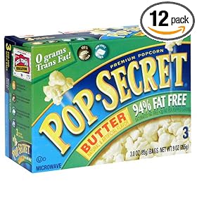 Pop Secret Popcorn, 94% Fat Free Butter, 3-Count Packages (Pack of 12)