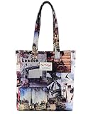 [HotStyle Fashion Printed] Vintage London Bookbag Tote for school girls, Brown