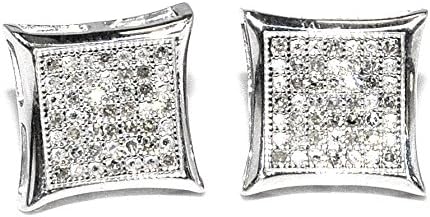 Big Diamond Earrings for Men 10.5mm Wide 0.23ct Pave Sterling Silver Screw Backs Kites