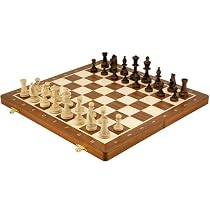 19" Tournament chess set. Folding inlaid board & Staunton pieces
