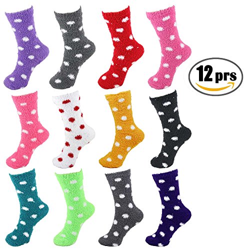 BambooMN Colorful Fuzzy Socks - Assorted Super Soft Warm Microfiber Comfy Home Socks - Value Pack