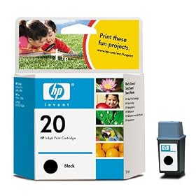 No 20 Black Ink Cart for HP Inkjet Printers
