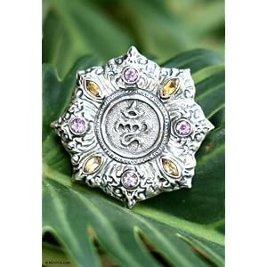 Amethyst and citrine brooch pendant, 'Omkara' by