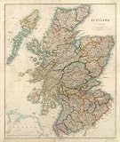 1844 LARGE HISTORIC WALL MAP SCOTLAND UK