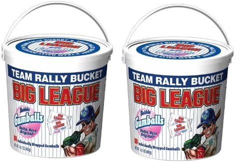 Big League Team Rally Bucket Bubble Gumballs: 2 Buckets of 80 Individually Wrapped Gumballs (Total 160) -
