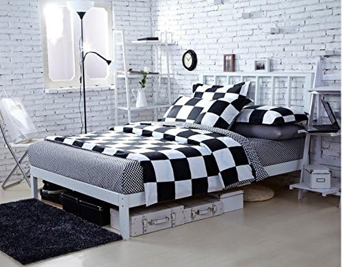 Joybuy Queen Comforter Bedding Cotton Bed Sheet Stylish Atmosphere with Black and White Plaid Bedding Sets 4pcs Bed Sets,queen Size Bedding Set (black)