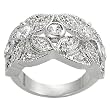 Silvertone Pave-set and Round-cut Cubic Zirconia Flower Ring