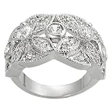 Tressa Silvertone Pave-set and Round-cut Cubic Zirconia Flower Ring