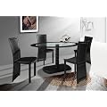 BLACK GLASS OVAL DINING TABLE AND WITH 4 LEATHER CHAIRS