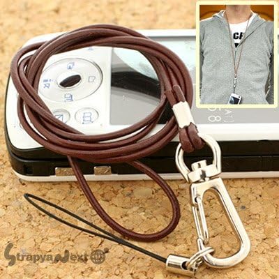 Slim Rich Leather Cell Phone Neck Strap Espresso Mocha