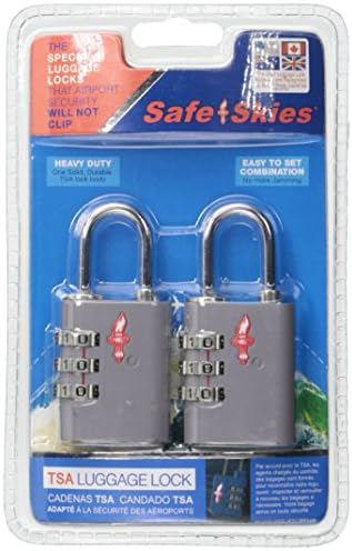 Aero 3 Dial TSA-Approved Combination Lock Double Set, Silver, One Size