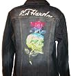 Women's Ed Hardy Denim Jacket w/ Colored Rhinestones Available in Several Sizes Skull Rose Short Jacket Black Faded Denim