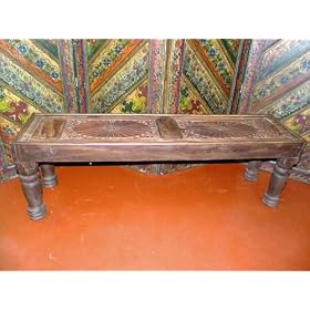Antique India Wooden Carved Bench Table Teak Architectural Antiquities by Mogulinterior