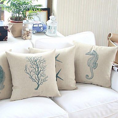 Set of 4 Sea Life Theme Cotton/Linen Decorative Pillow Cover