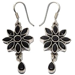 Silver Dangle Earrings Onyx Gemstone Jewelry 1.5 inches (erg106)