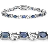 10.05 Carat Genuine Blue Sapphire Oval Sterling Silver Bracelet